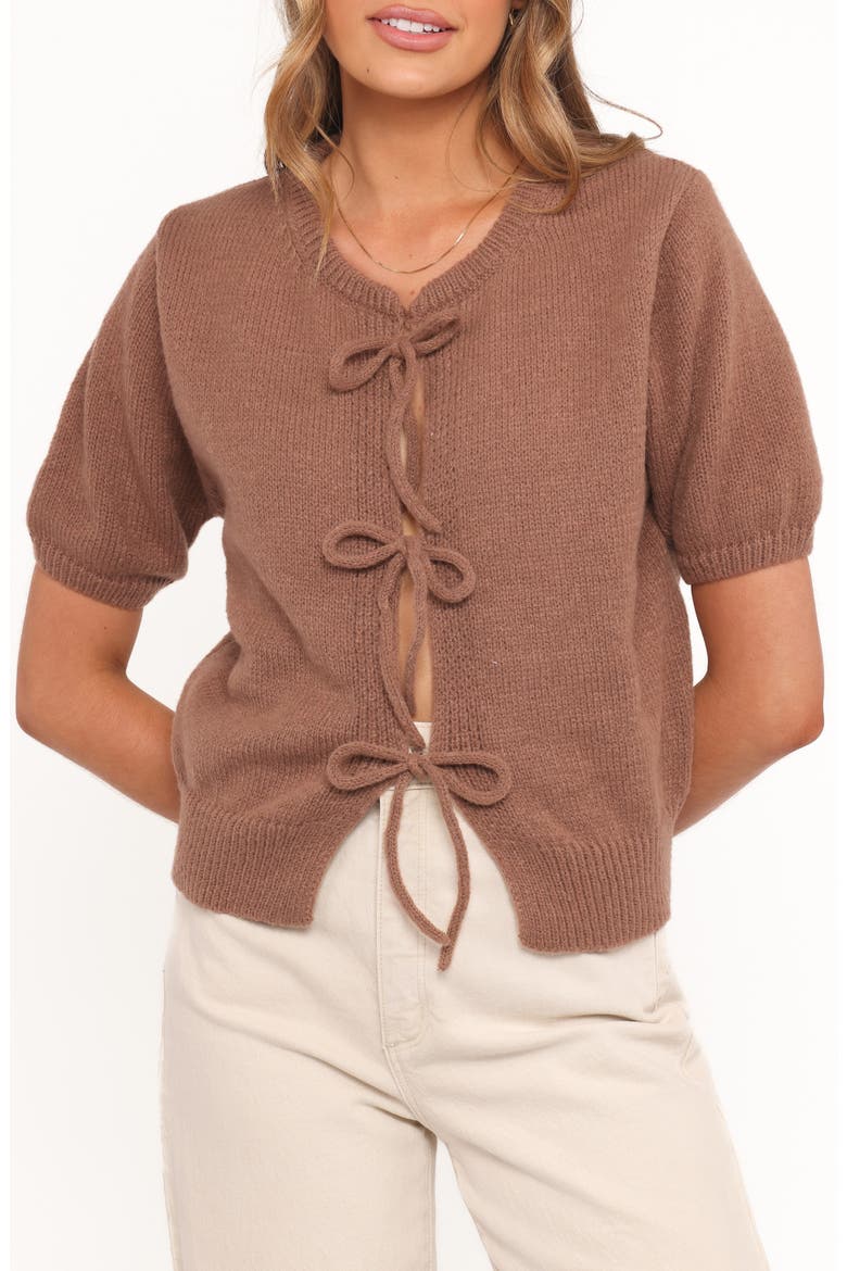 Koskie Tie Front Knit Top, Main, color, BROWN