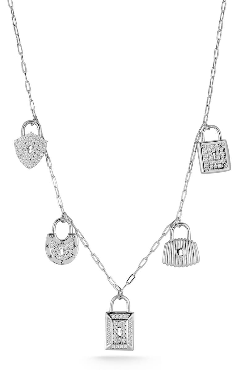 GLAZE JEWELRY CZ Lock Charm Necklace, Main, color,