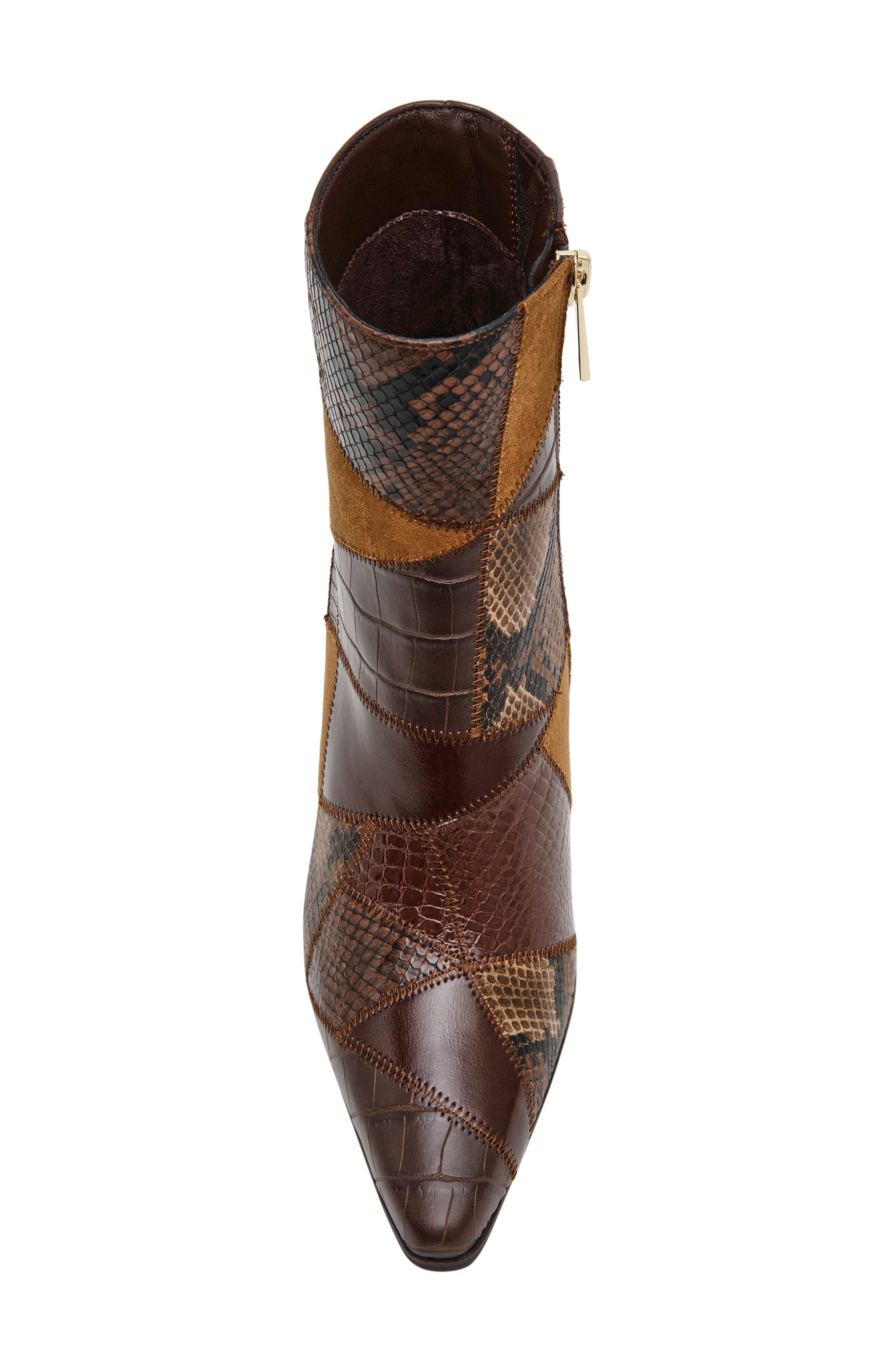 Cosia Pointed Toe Faux Leather Bootie, Alternate, color, BROWN PATCHWORK