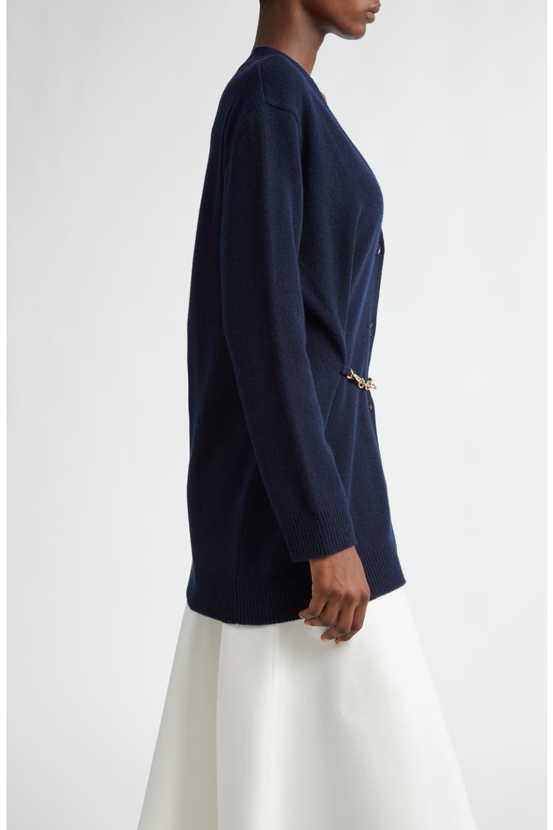 Chain Detail Virgin Wool Cardigan, Alternate, color, NAVY