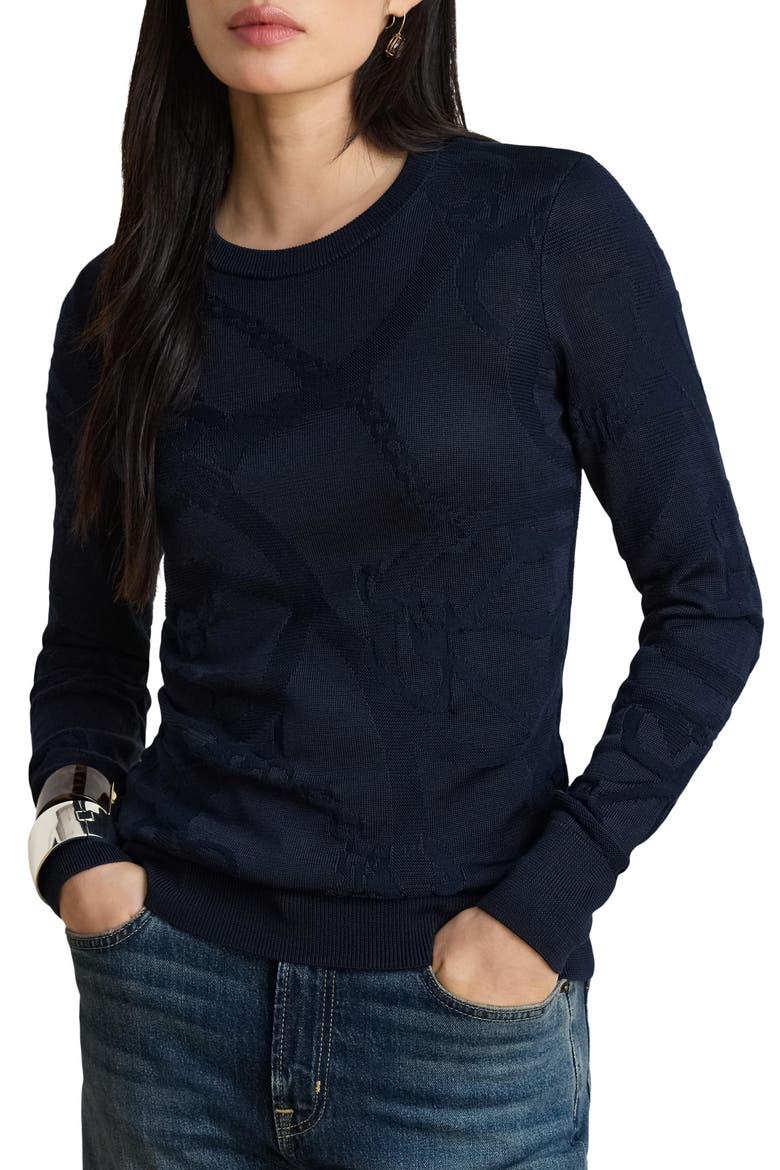 Crewneck Sweater, Main, color, LAUREN NAVY BLUE
