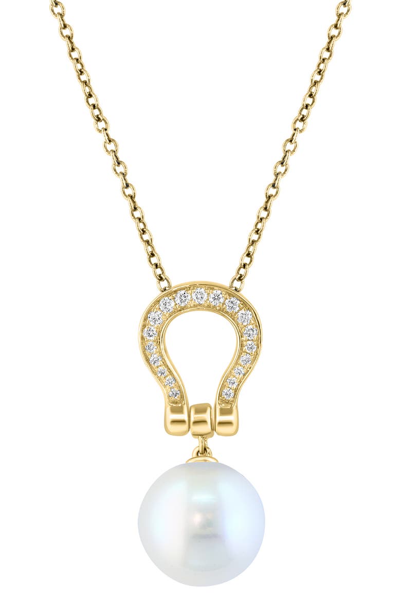 14K Yellow Gold Diamond & Cultured Freshwater Pearl Pendant Necklace, Alternate, color, WHITE