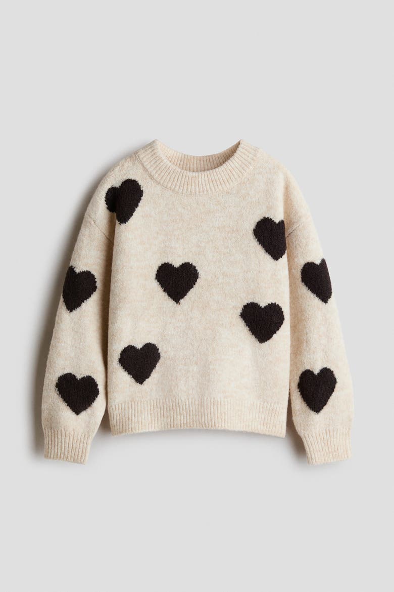 Jacquard-Knit Sweater, Main, color, Light beige melange/hearts