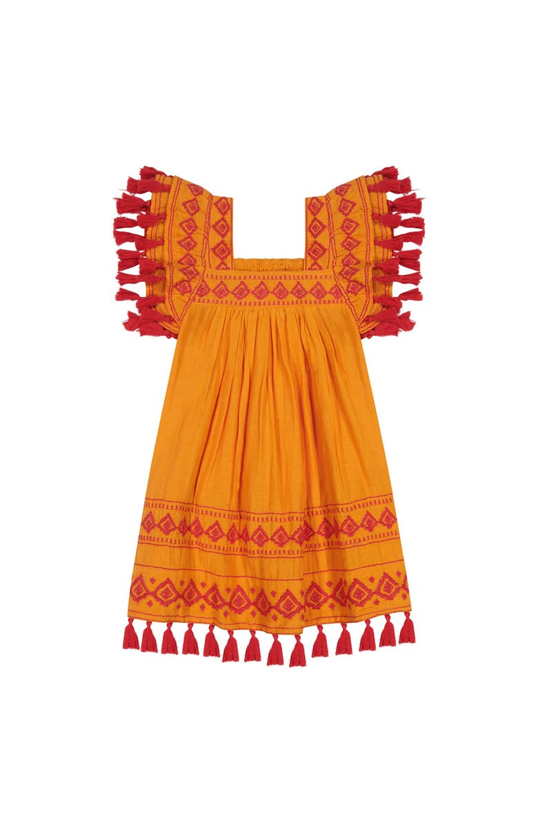 Mer St. Barth Serena Girls Tassel Dress Sunkist Embroidery, Main, color, 