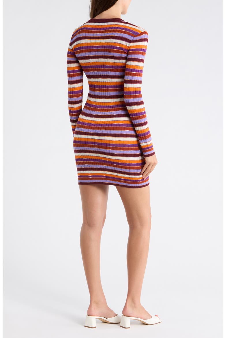Stripe Long Sleeve Rib Knit Minidress, Alternate, color, ORANGE/ PINK/ BROWN/ WHITE