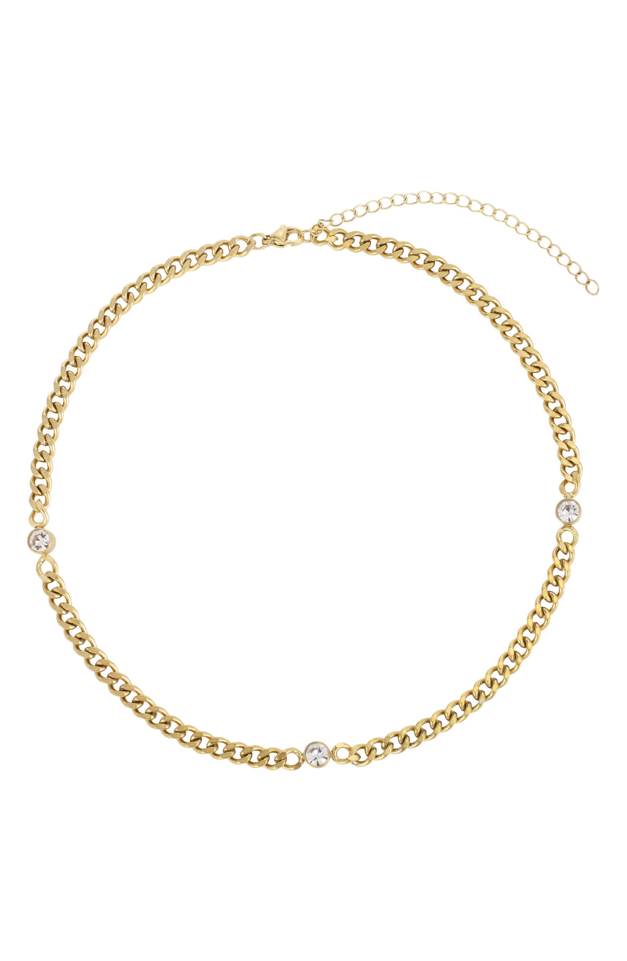 18k Gold Plated Crystal Curb Chain Necklace