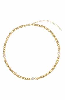 18k Gold Plated Crystal Curb Chain Necklace