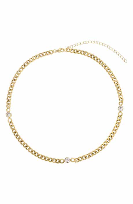 18k Gold Plated Crystal Curb Chain Necklace