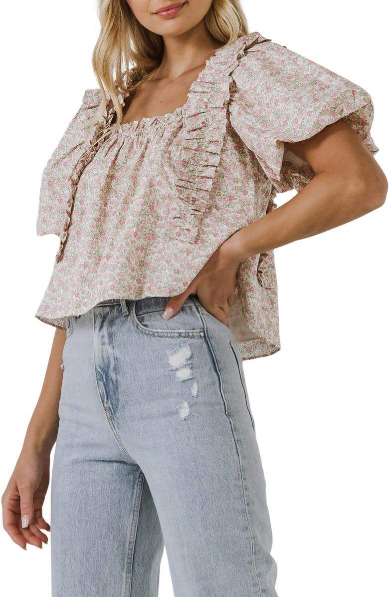 English Factory Floral Puff Sleeve Top, Alternate, color,