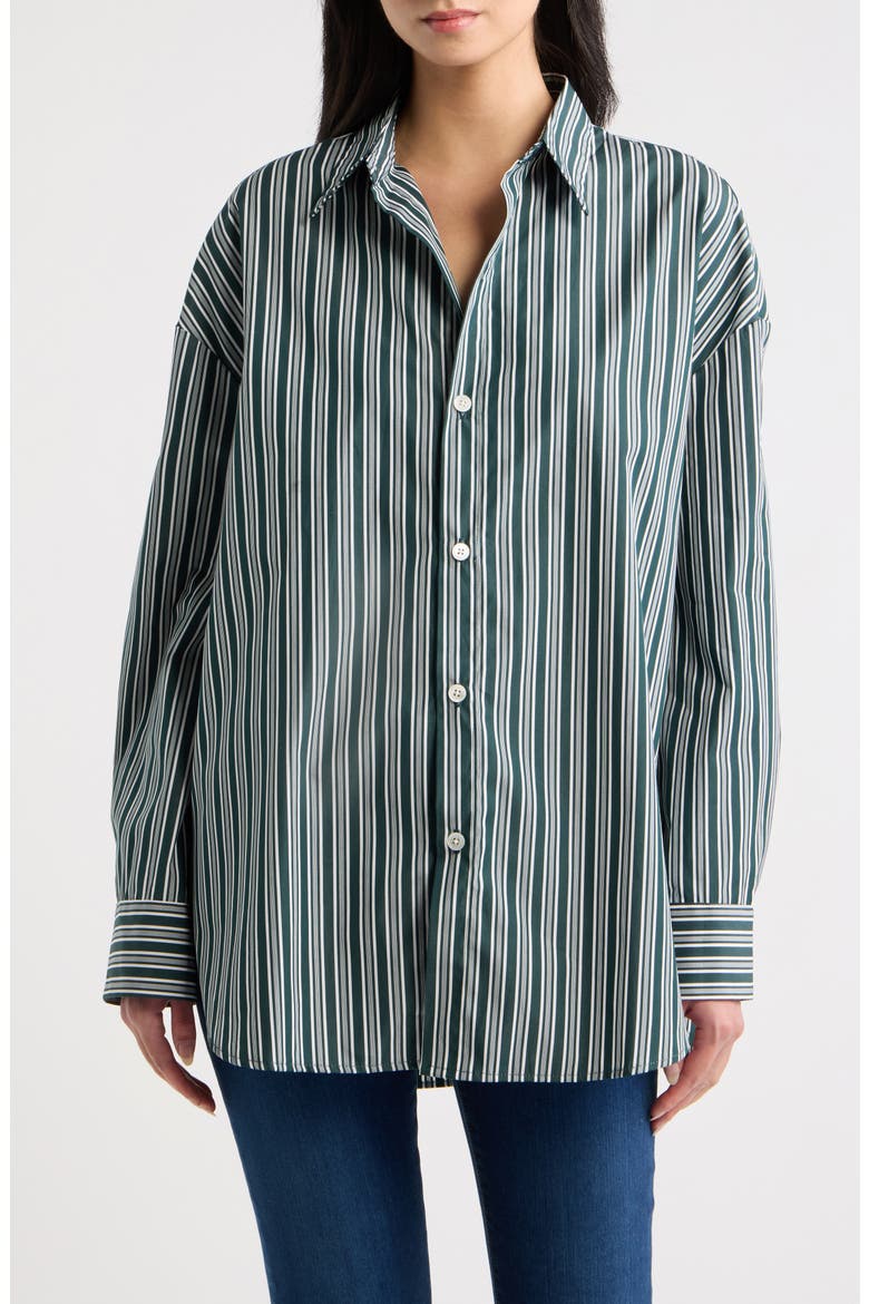 Oversized Striped Cotton Button Shirt, Main, color, HUNTER STRIPE