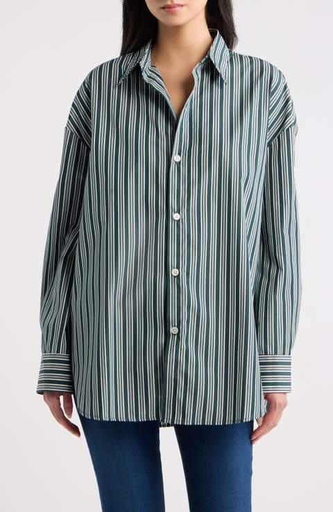 Oversized Striped Cotton Button Shirt