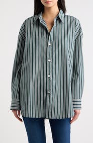 CISSA Oversized Striped Cotton Button Shirt