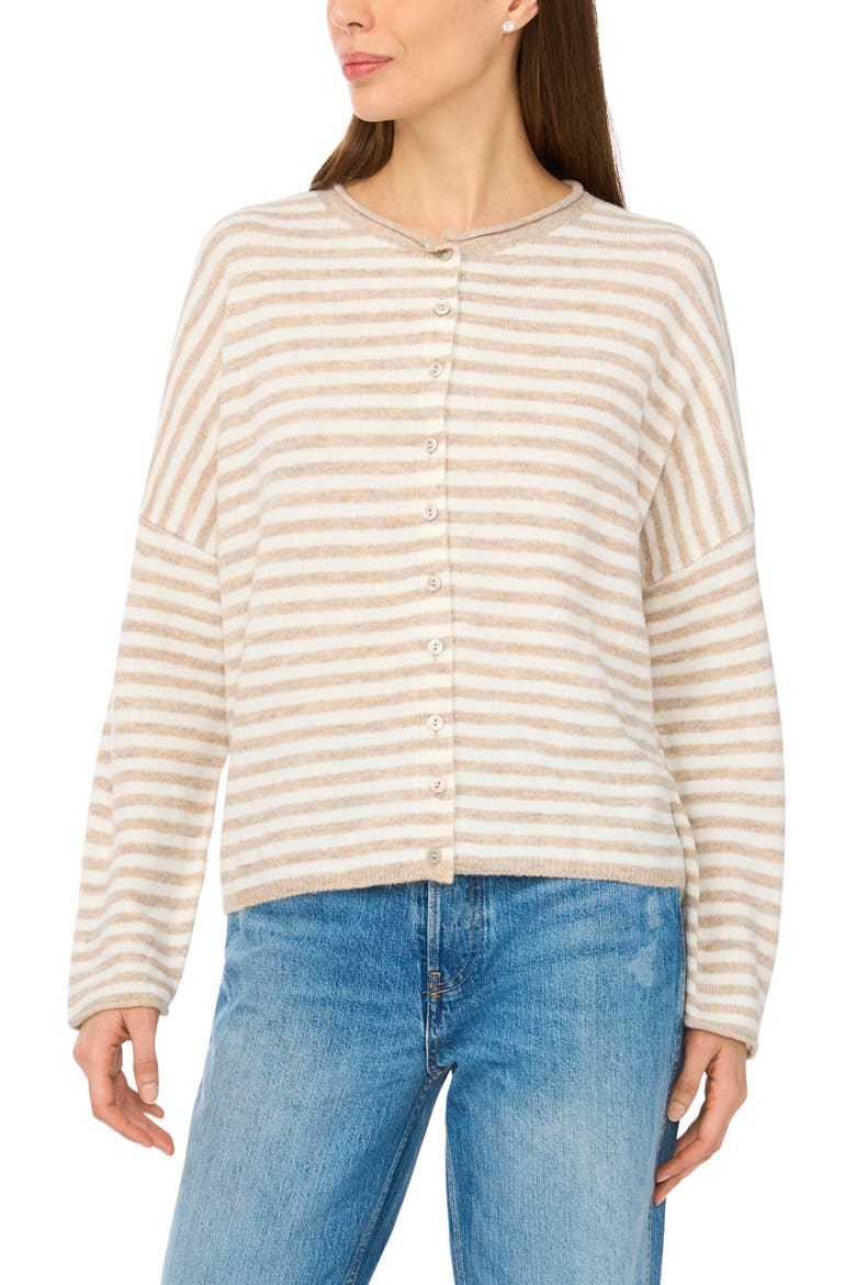 Stripe Cardigan, Alternate, color, OATMEAL/ NEW IVORY-110