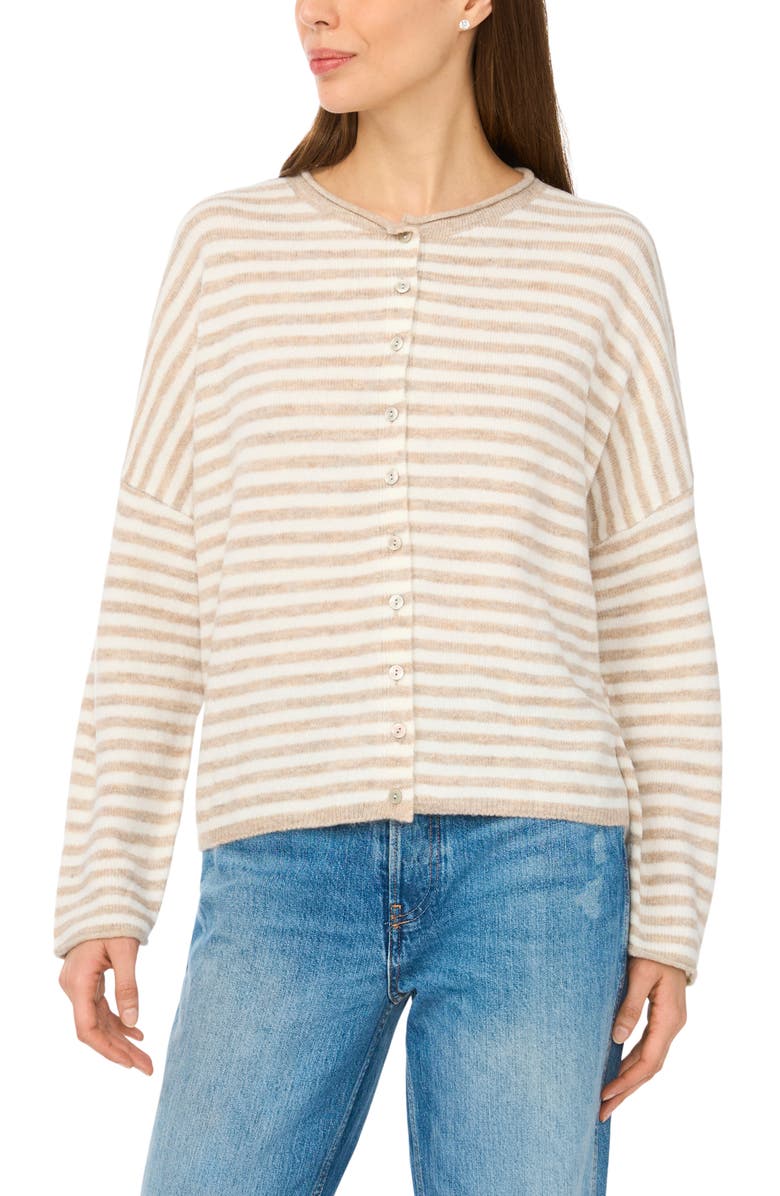 CeCe Stripe Cardigan, Alternate, color, Oatmeal/ New Ivory-110