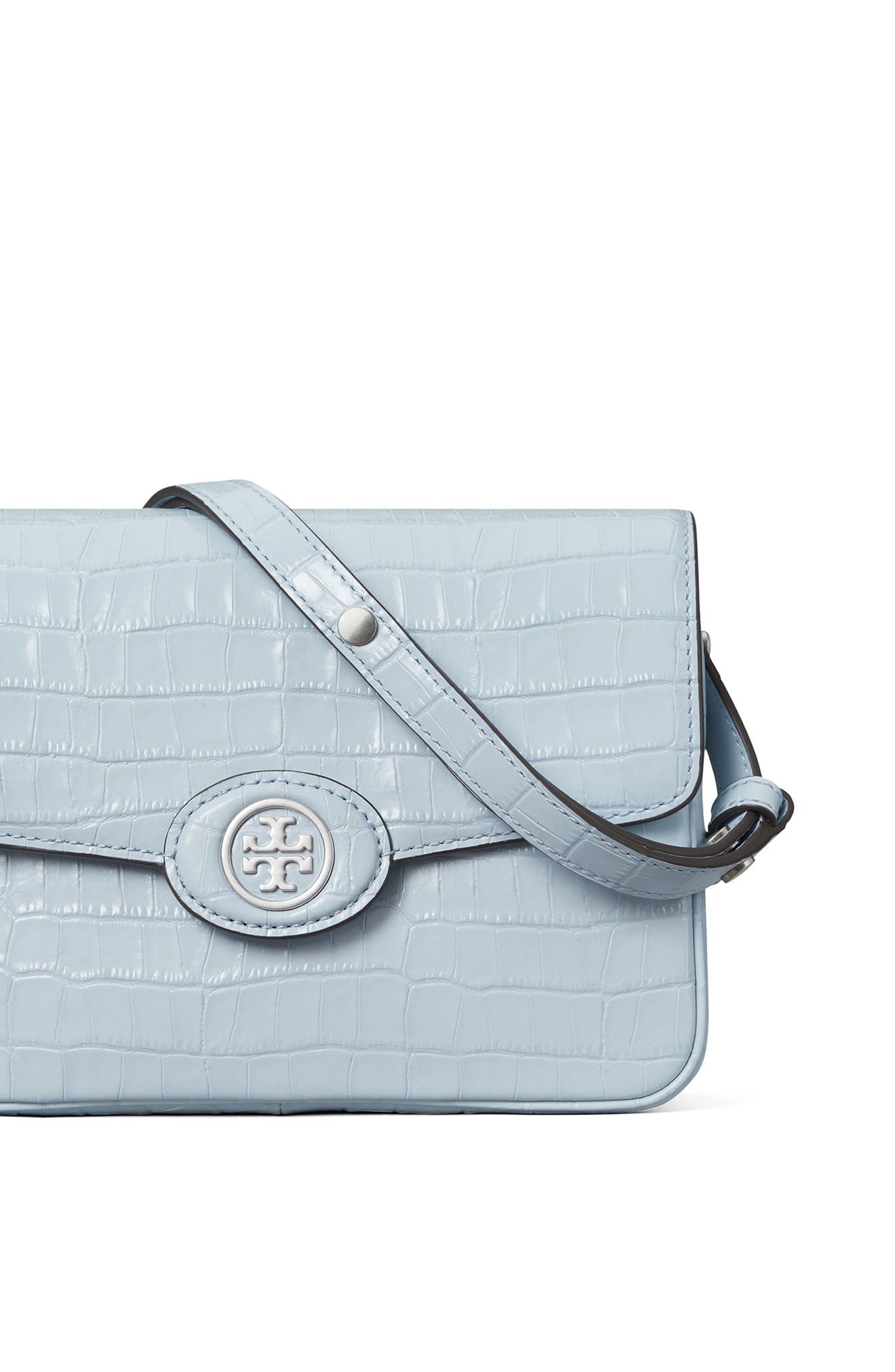 Tory Burch Robinson Croc Embossed Leather Shoulder Bag, Alternate, color, 