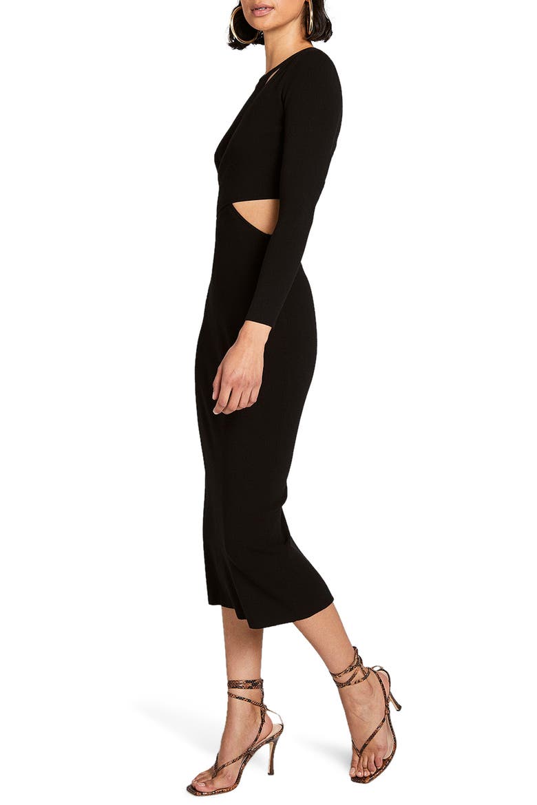 Lorelei Long Sleeve Cutout Knit Midi Dress, Alternate, color, BLACK