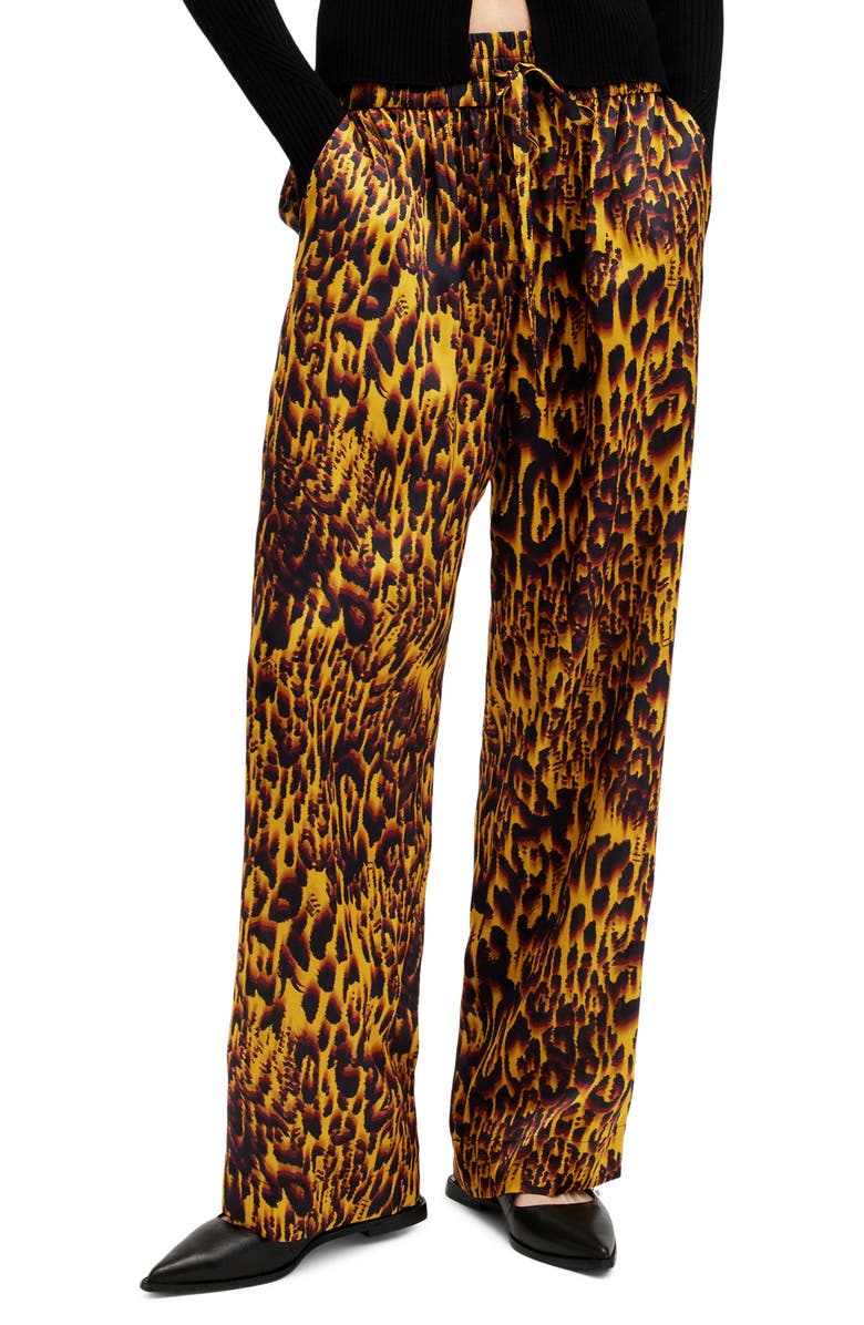 AllSaints Tyler Abstract Print Straight Leg Satin Pants, Main, color, 