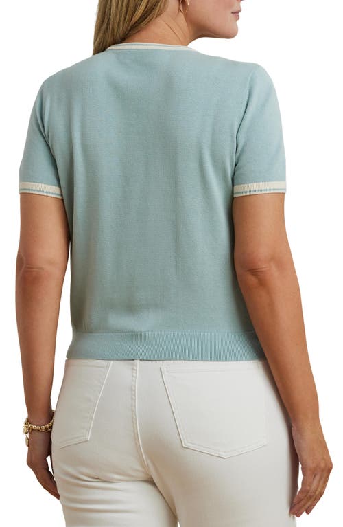 Ralph Lauren Lauren  Tipped Short Sleeve Crewneck Sweater In Aqua Pearl/mascarpone Cream