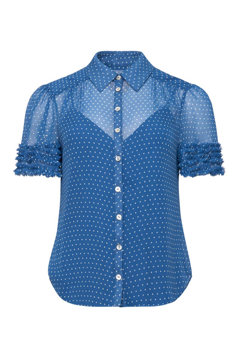 Galea Polka Dot Sheer Button-Up Top, Alternate, color, TWILIGHT BAY/ IVORY