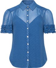 Cinq à Sept Galea Polka Dot Sheer Button-Up Top