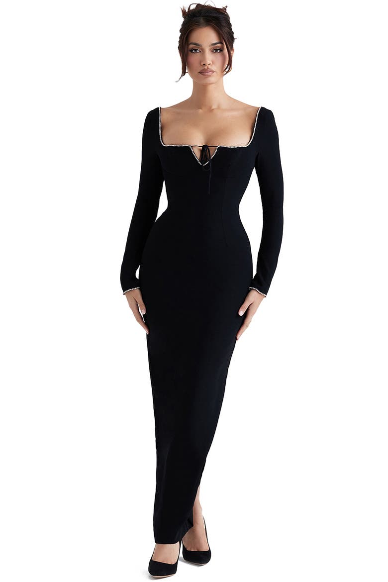 Rosa Embellished Long Sleeve Dress, Alternate, color, BLACK