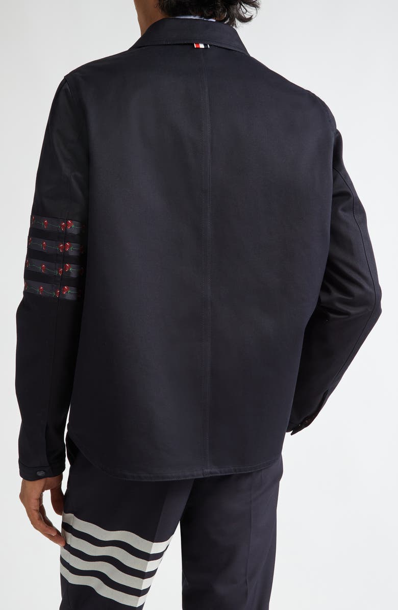 Thom Browne Rose Embroidered 4-Bar Cotton Shirt Jacket, Alternate, color, 