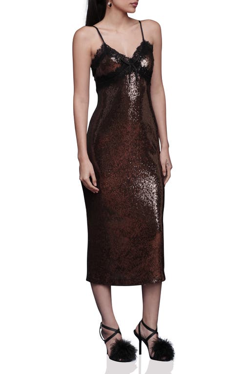 Avec Les Filles Sequin & Lace Slipdress In Brown