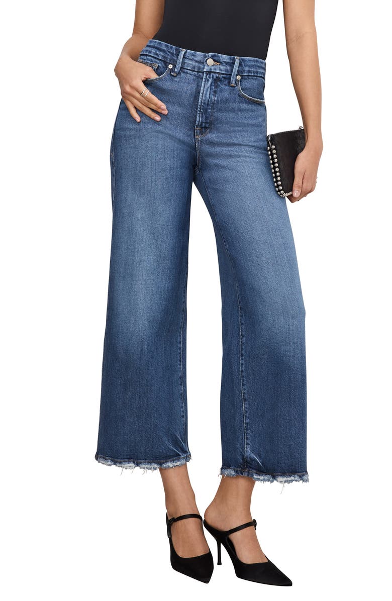 Good American Soft Tech Good Waist High Waist Crop Palazzo Jeans, Main, color, Indigo737