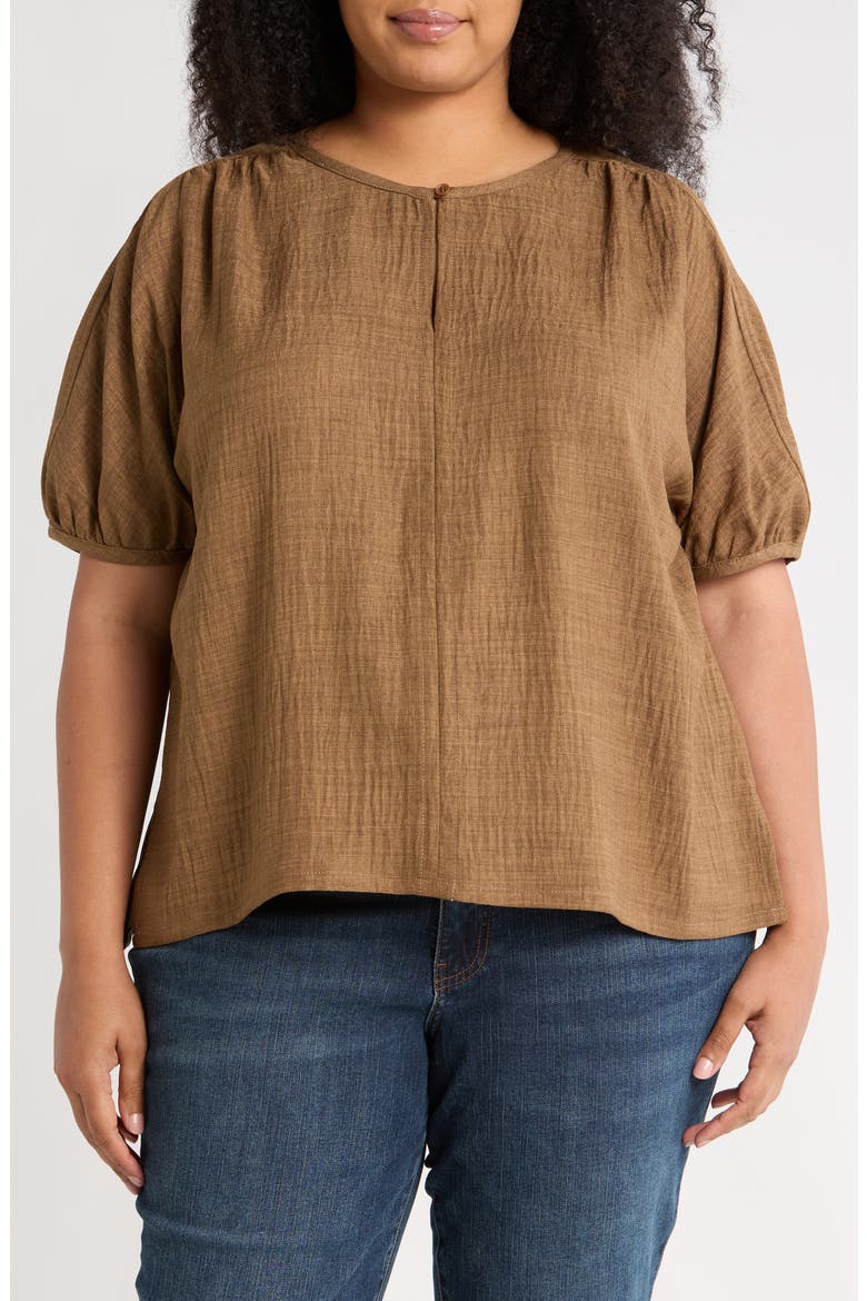 Bubble Short Sleeve Top, Main, color, HEATHER UMBER