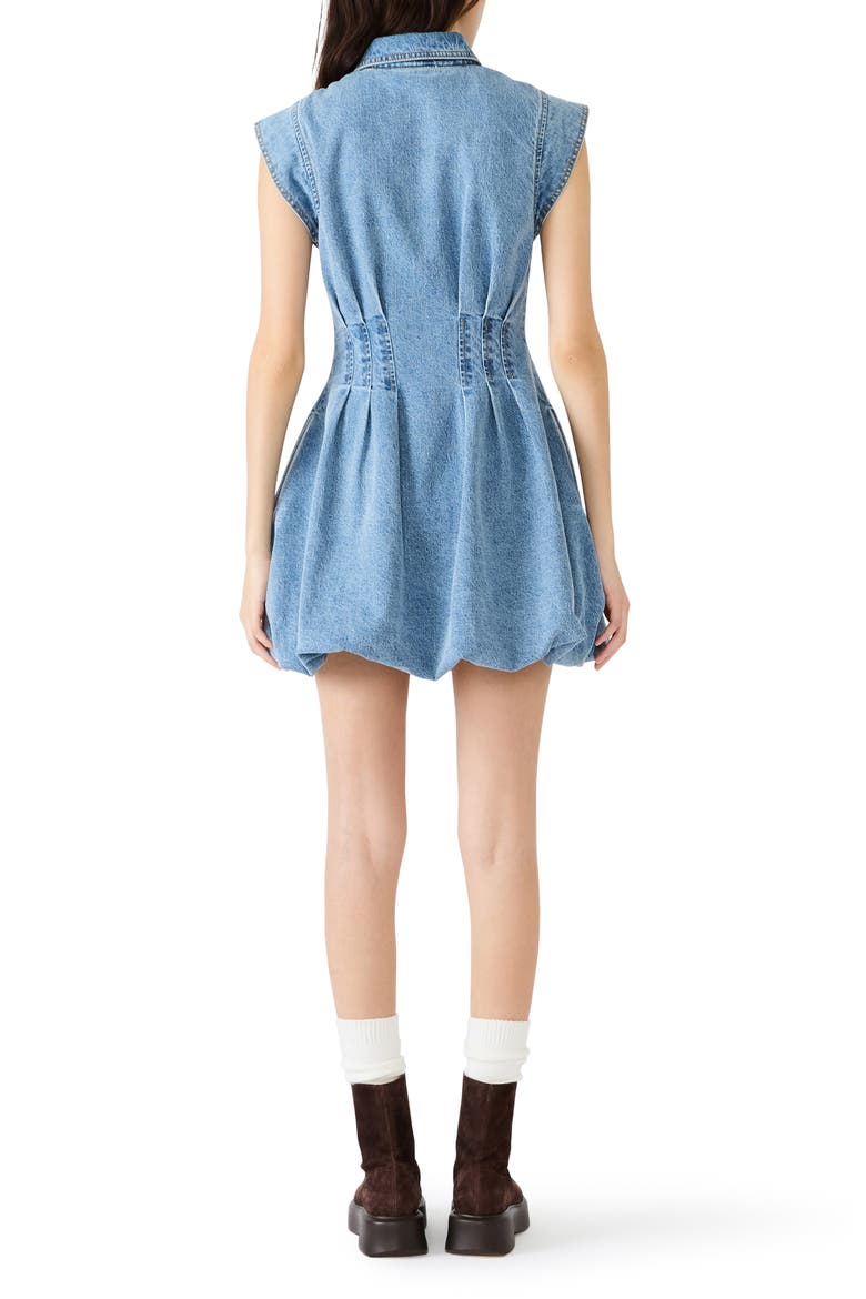Dyanne Pleated Bubble Hem Denim Minidress, Alternate, color, FOREVER BLUE