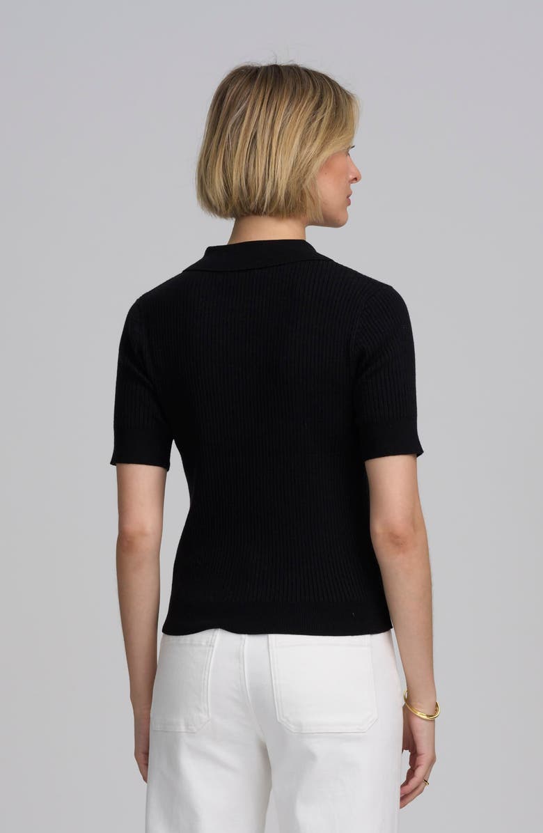 ELLE Collection Fine Gauge Ribbed Short Sleeve Henley, Alternate, color, Black