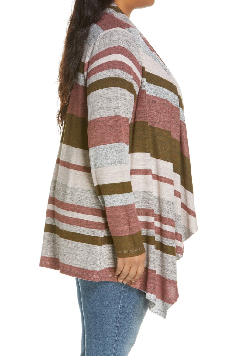 Drape Front Cardigan, Alternate, color, OLIVE COMBO