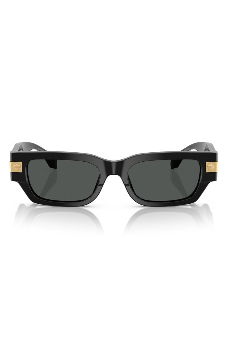 Versace 53mm Plaque Rectangular Sunglasses, Main, color, Black