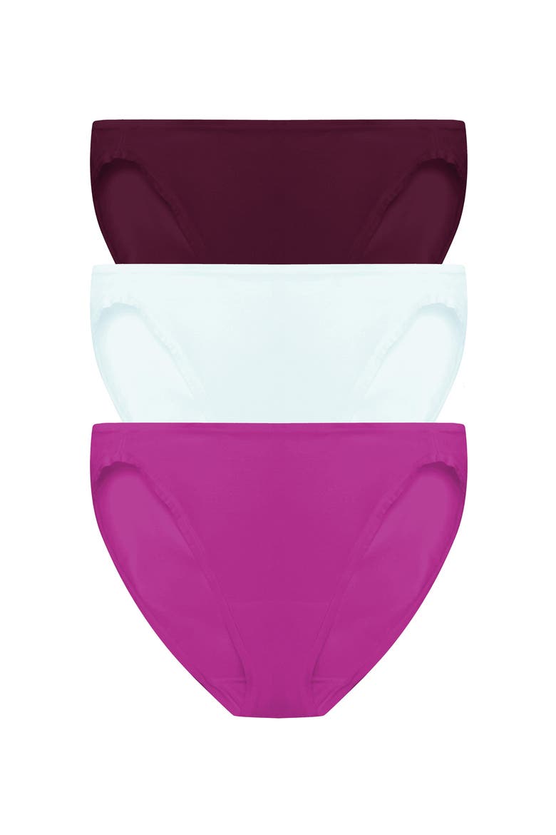 Bliss Bare Cotton Bikini 3-Pack, Main, color, Pinot Noir/Sky Grn/Mad Magenta