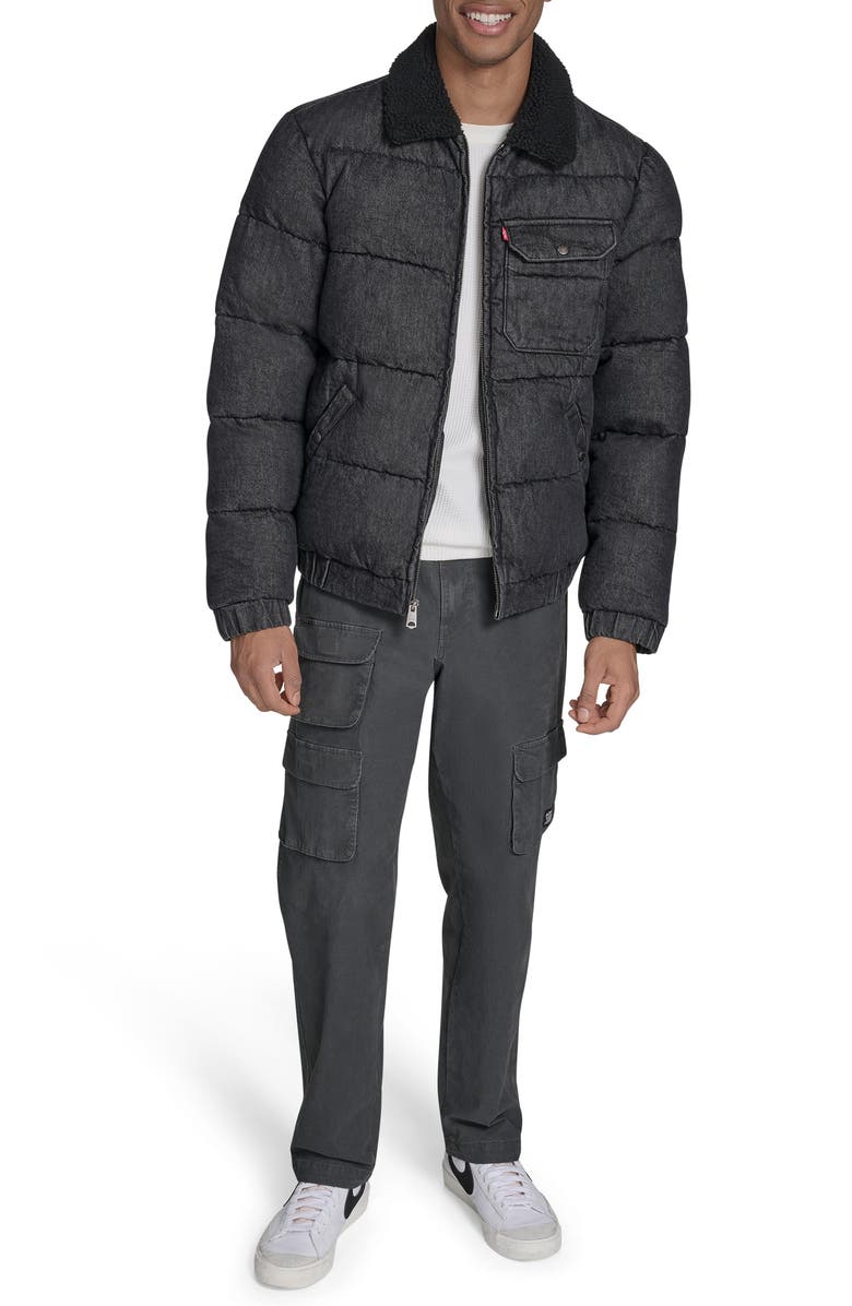 Levi's<sup>®</sup> Quilted Denim Jacket with Fleece Collar, Alternate, color, Black Denim