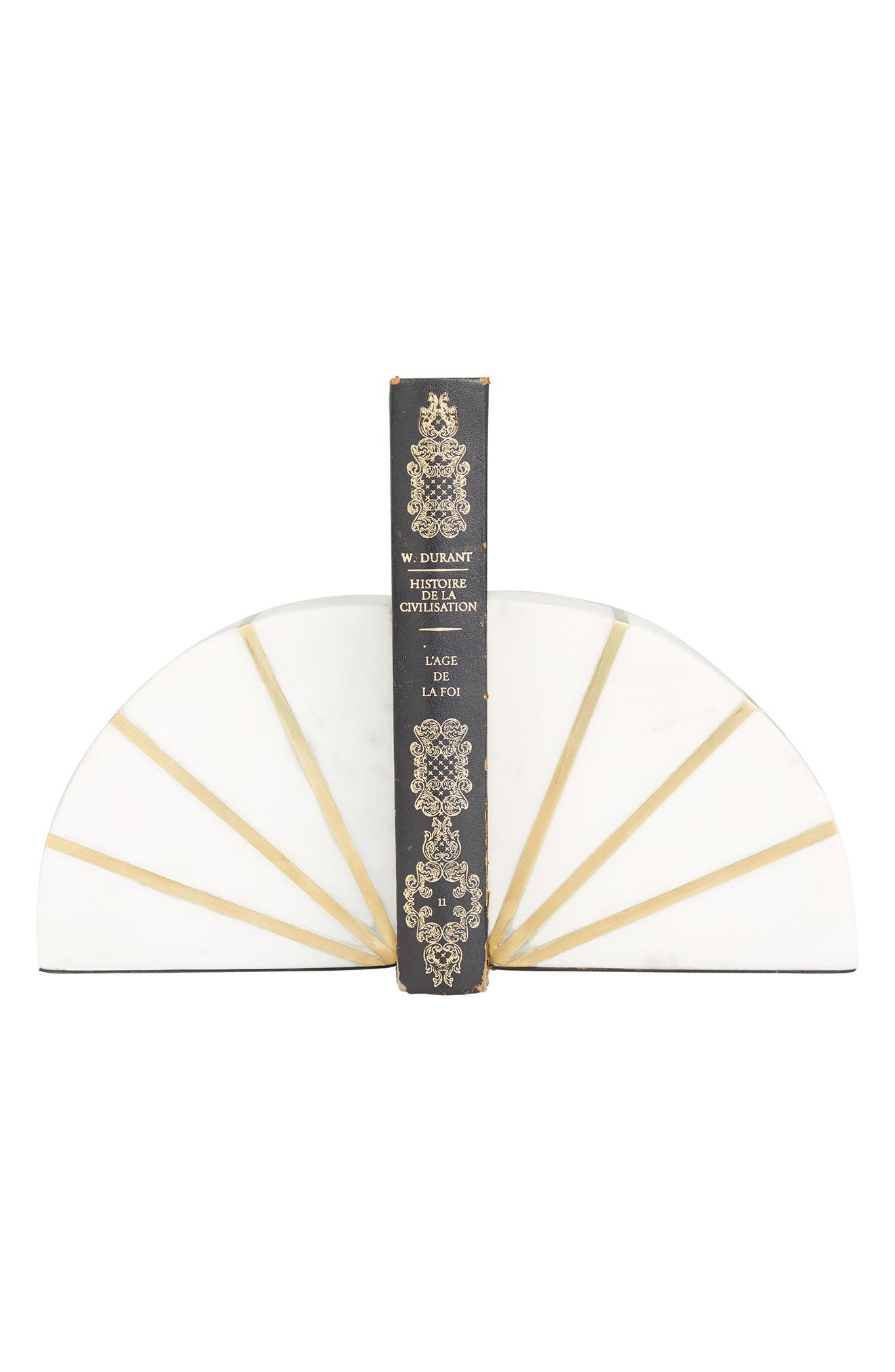 COSMO BY COSMOPOLITAN White Marble Geometric Bookends with Gold Inlay - Set of 2