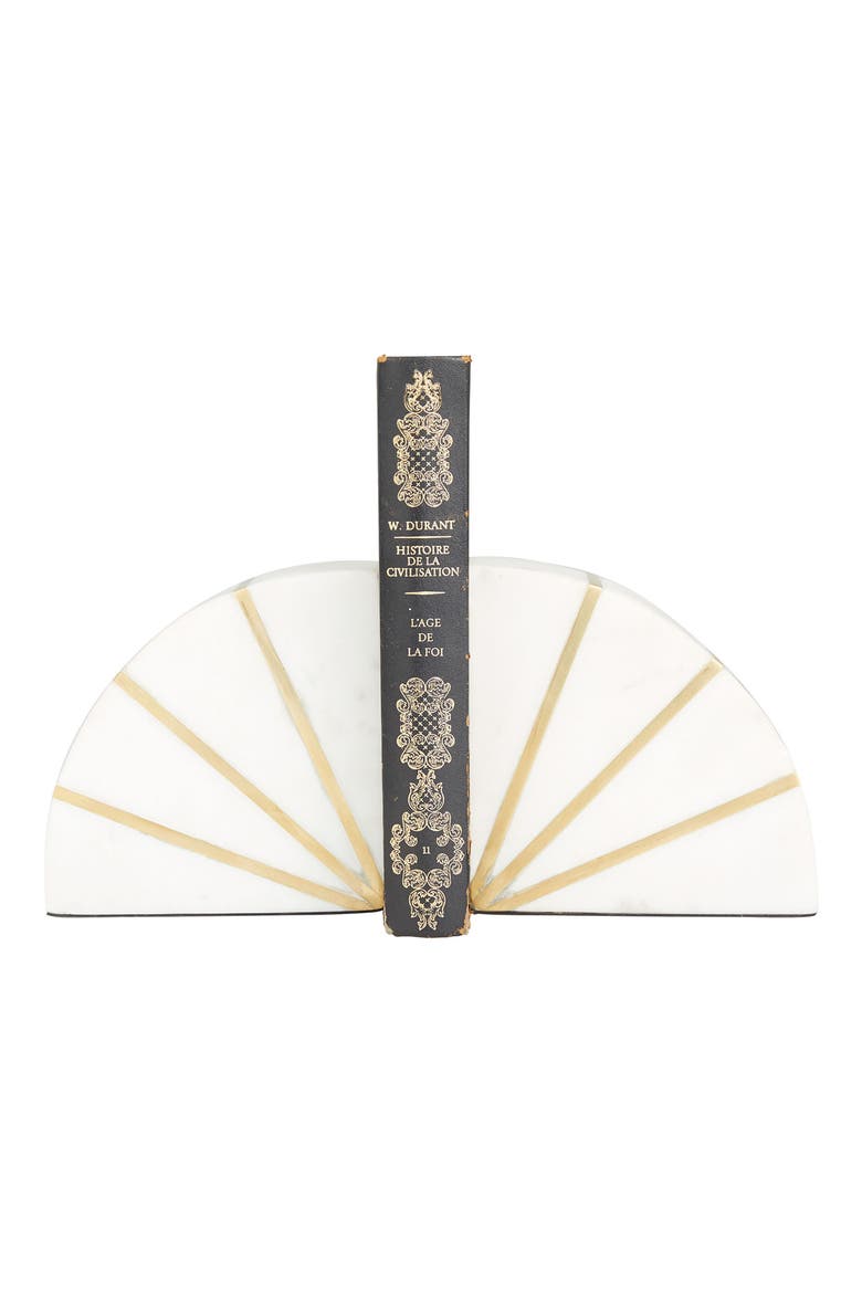 White Marble Geometric Bookends with Gold Inlay - Set of 2, Main, color, WHITE
