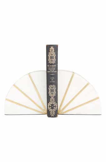 COSMO BY COSMOPOLITAN White Marble Geometric Bookends with Gold Inlay - Set of 2