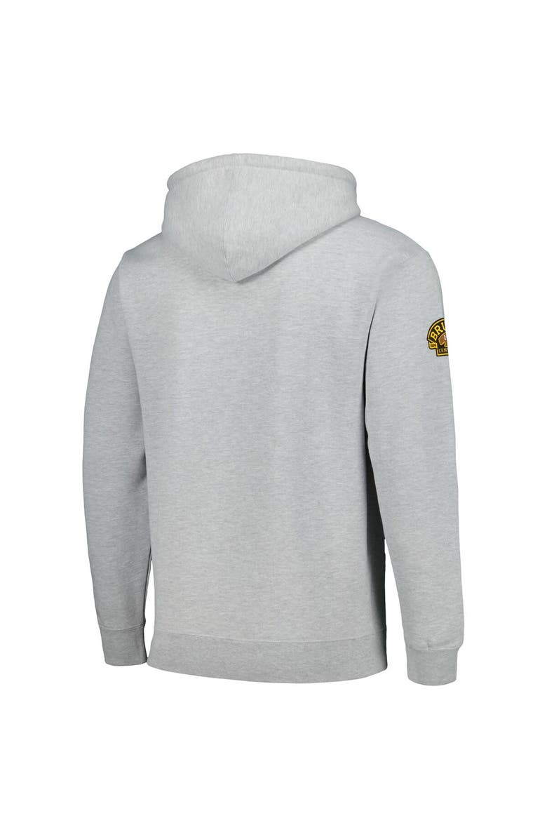 Mitchell & Ness Men's Mitchell & Ness Heather Gray Boston Bruins 100th Anniversary Script Sweep Pullover Hoodie, Alternate, color, 
