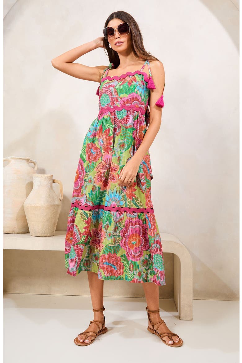 Floral Print Tie Strap Maxi Dress, Alternate, color, PINK