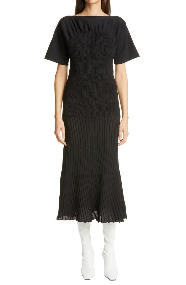 Proenza Schouler Smocked Pleated Midi Dress, Main, color, 