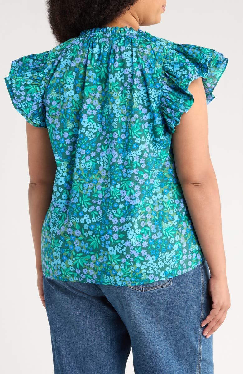 SUGARLIPS Midnight Floral Ruffle Top, Alternate, color, Emerald Green/ Blue