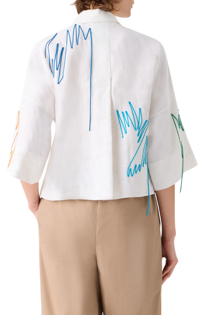 Akris punto Scribble Embroidered Linen Button-Up Shirt, Alternate, color, Cream-Multi