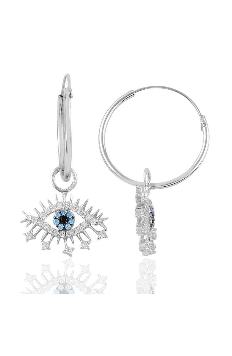 Spero London Evil Eye Earring Blue Eye Eyelash Sterling Silver Earring, Main, color, Silver