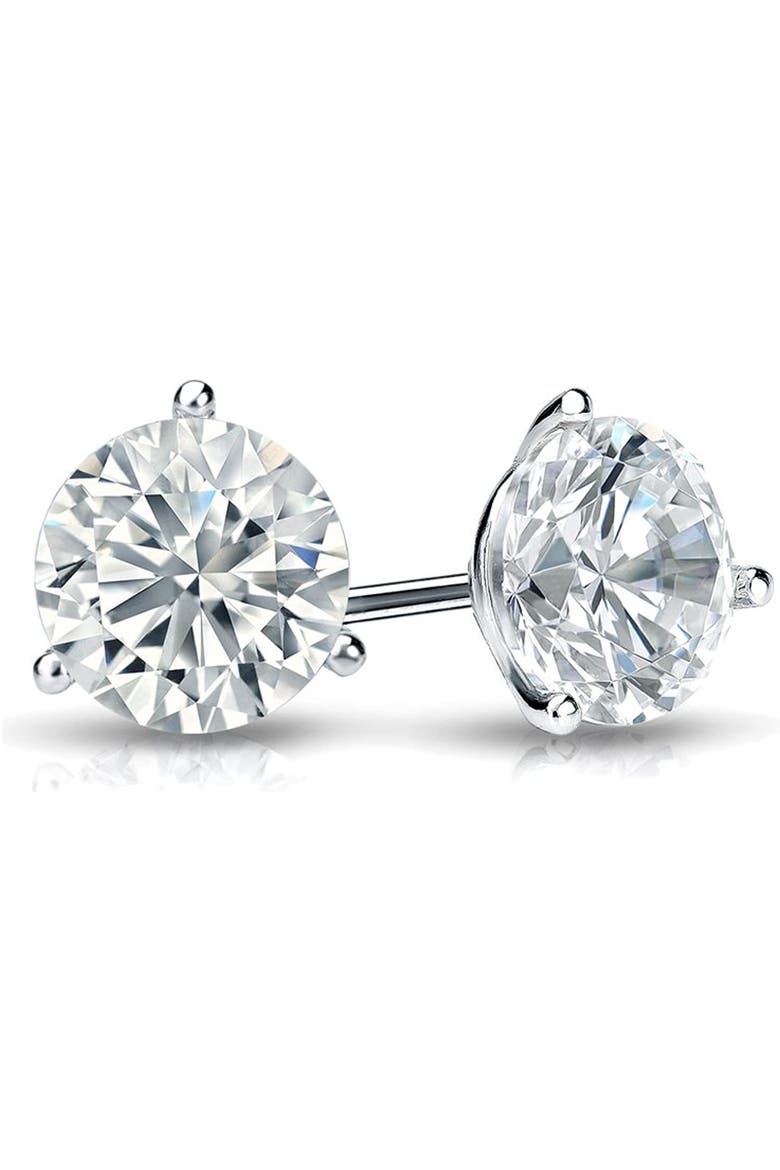 14k White Gold Lab-Grown Round Diamond 3-Prong Stud Earrings, Alternate, color, 11 Carat  White gold