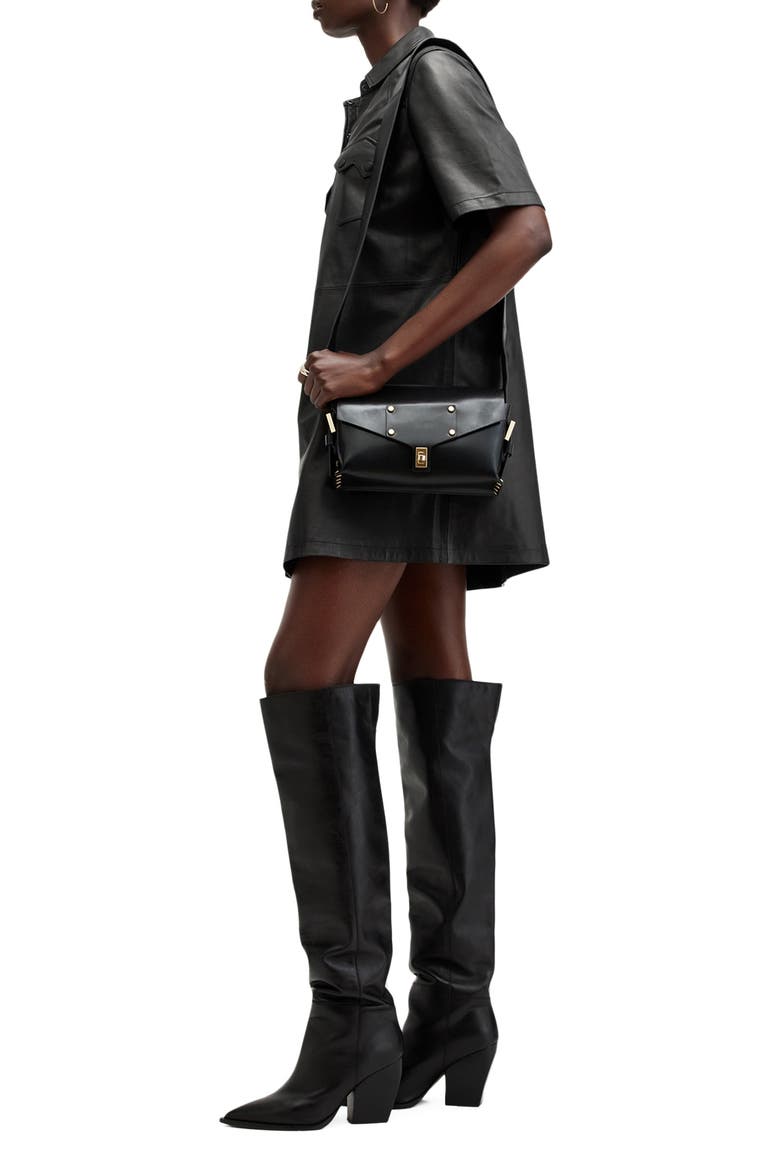 Rock Western Leather Mini Shirtdress, Alternate, color, BLACK