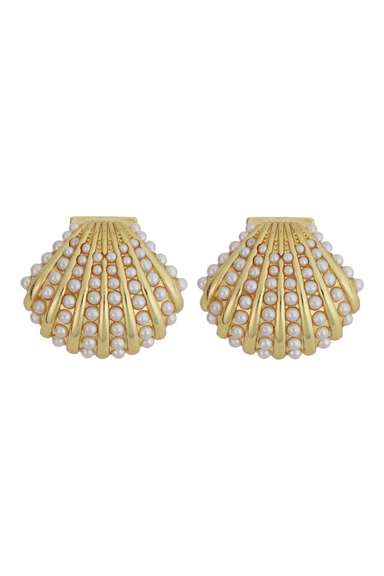 Faux Pearl Accent Shell Earrings, Main, color, WHITE