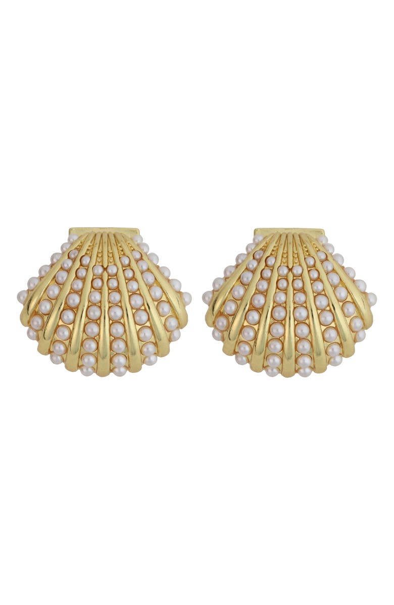 Panacea Faux Pearl Accent Shell Earrings, Main, color, 