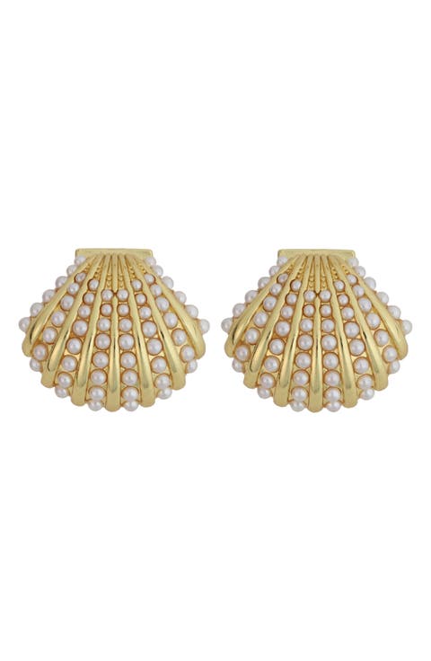 Faux Pearl Accent Shell Earrings