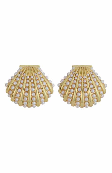 Faux Pearl Accent Shell Earrings